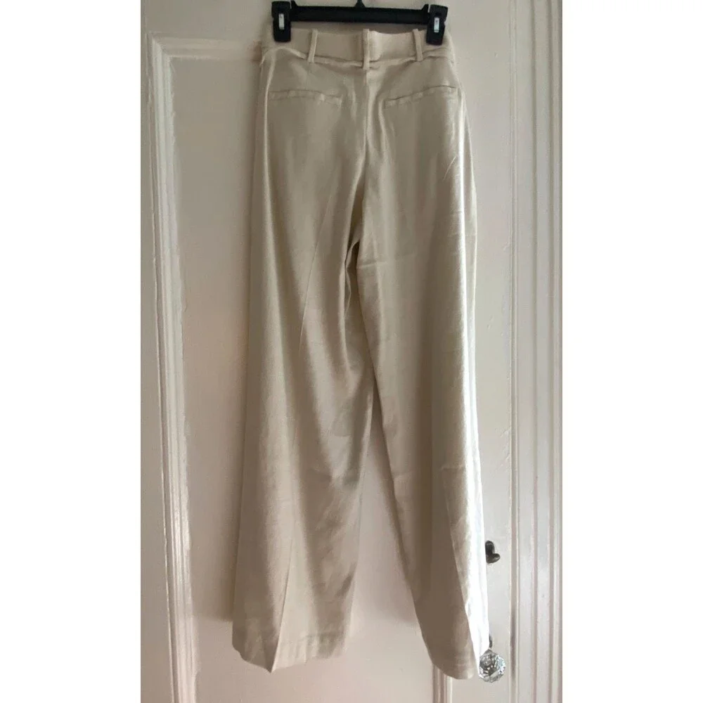 EVERLANE Wide-Leg Belted Pant Stretch Linen Birch 4 LONG Heavyweight NEW CHIC